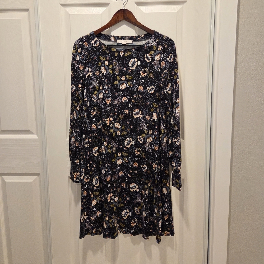 Loft Small Tall Floral Long Sleeve Dress
